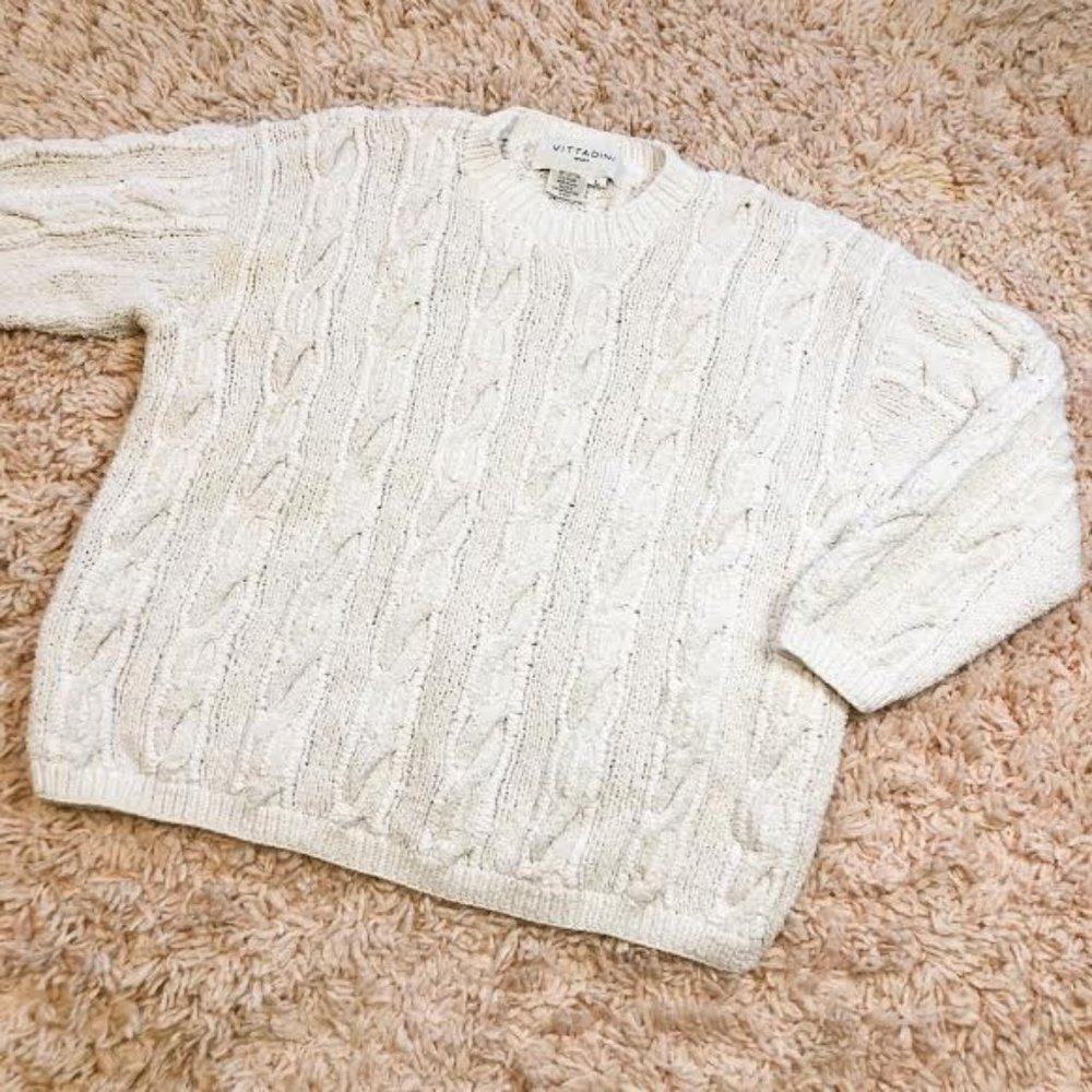 Vintage Vittadini White Knit Long-Sleeve Sweater - Picture 2 of 9
